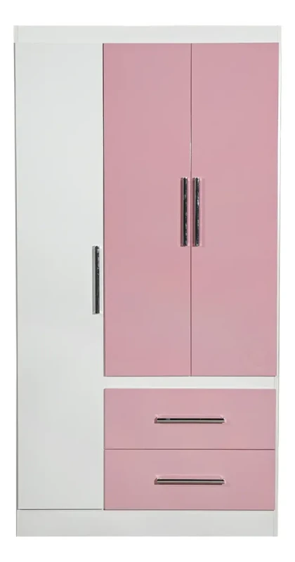 ROPERO FORTALEZA INFANTIL 3 PUERTAS 2 CAJONES ROSA/BLANCO